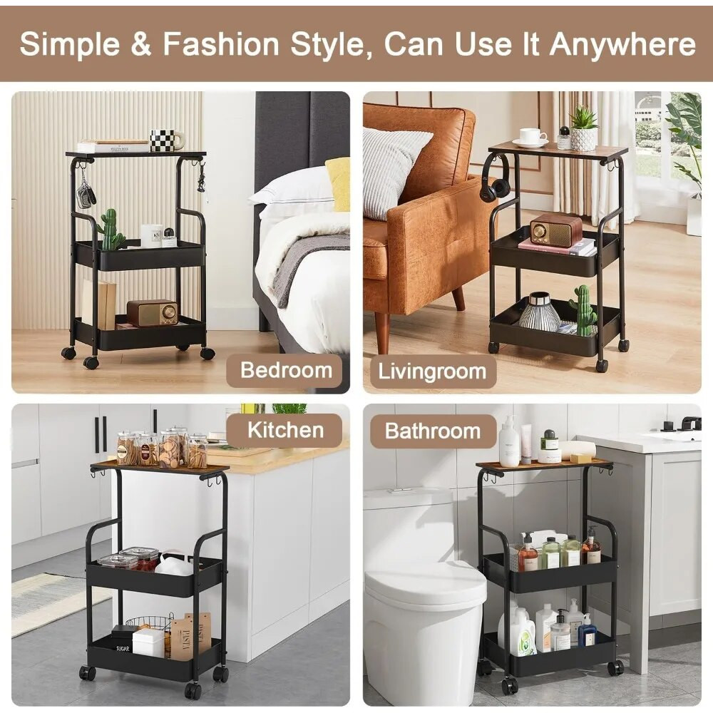 Collage showing multiple room uses (bedroom, living room, kitchen, bathroom)